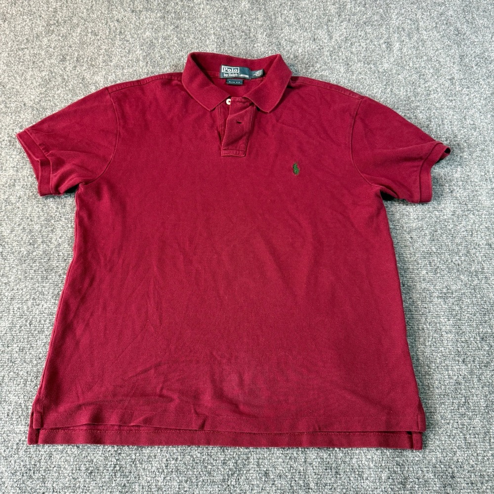 Polo Ralph Lauren Mens Slim Fit Polo Shirt Burgundy Maroon Cotton Pique Large